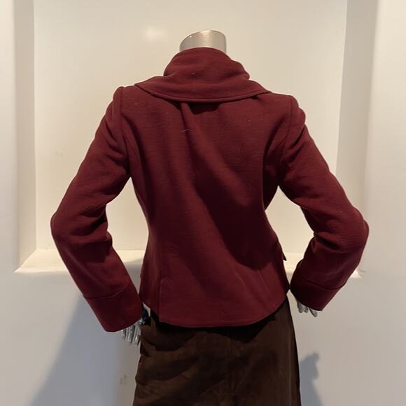 A D E C2 By Philippe  A D E C Cropped Wool Blazer Jacket Burgundy Size 10 - Picture 4 of 14